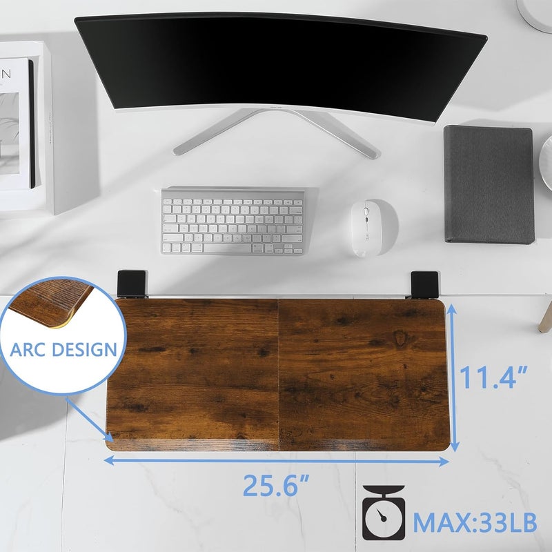 ETHU Ergonomics Desk Extender Tray, 25.6"x11.4" Large Size Foldable Keyboard Drawer Tray Clamp On, Armrest Support for Home and Office (Wood) - Image 3